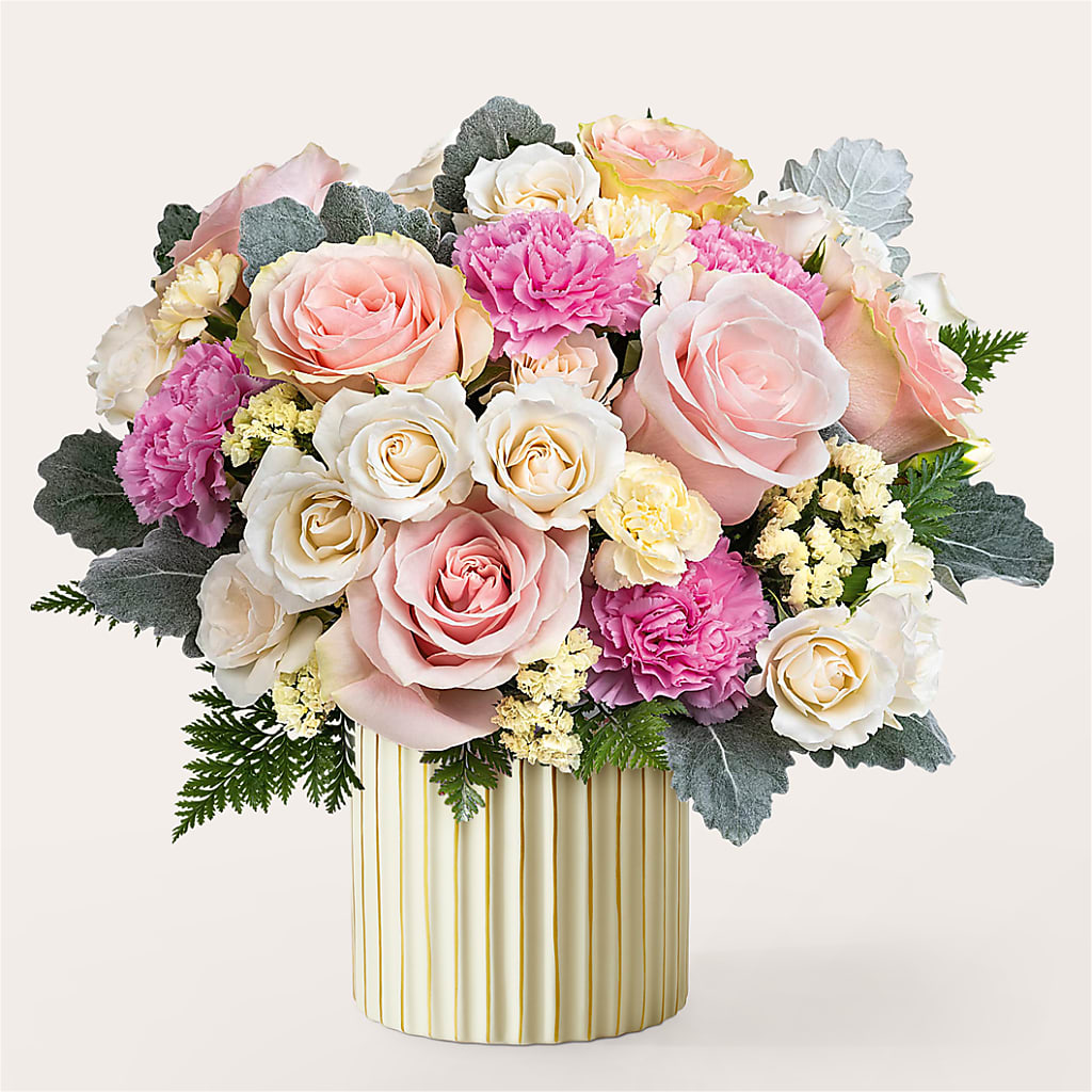 Blissful Moments Bouquet with Ivory Vase – Bulldog Flowers, Athens GA