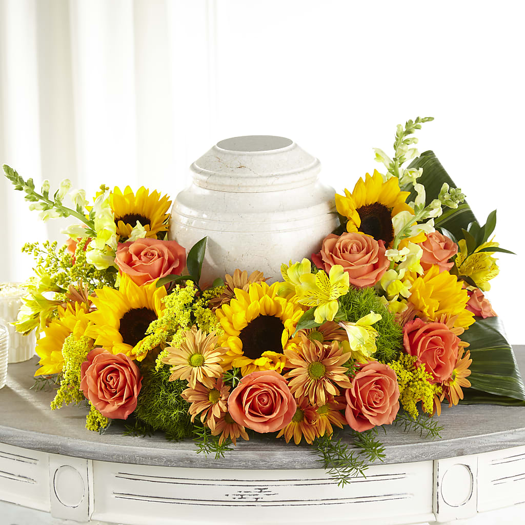 Faithful Sunflower Cremation Adornment – Bulldog Flowers, Athens GA