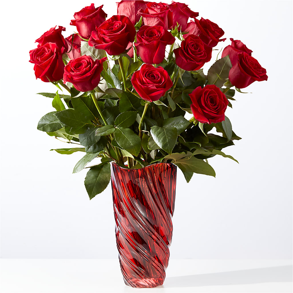 Classic Love Red Rose Bouquet with Luxe Swirl Vase – Bulldog Flowers, Athens GA
