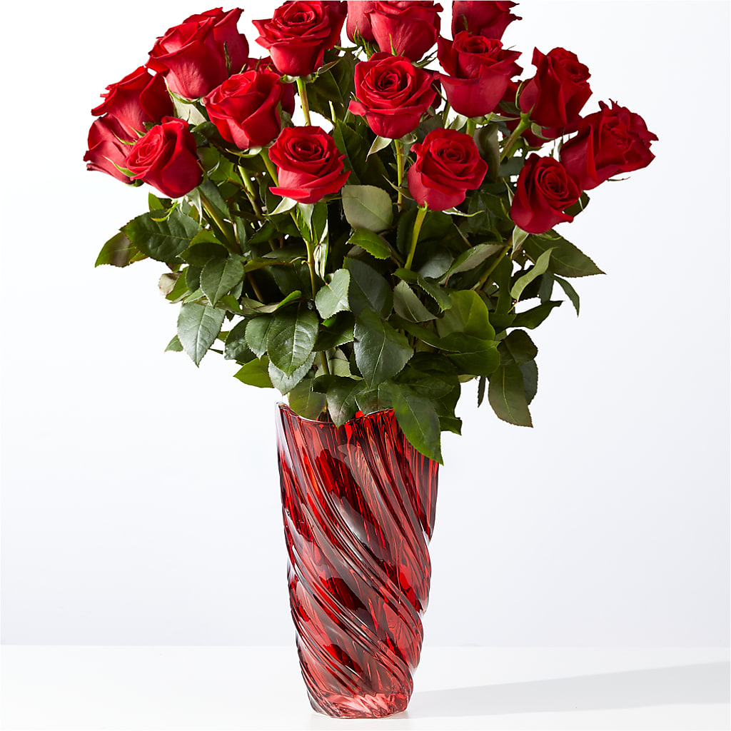 Classic Love Red Rose Bouquet with Luxe Swirl Vase – Bulldog Flowers, Athens GA