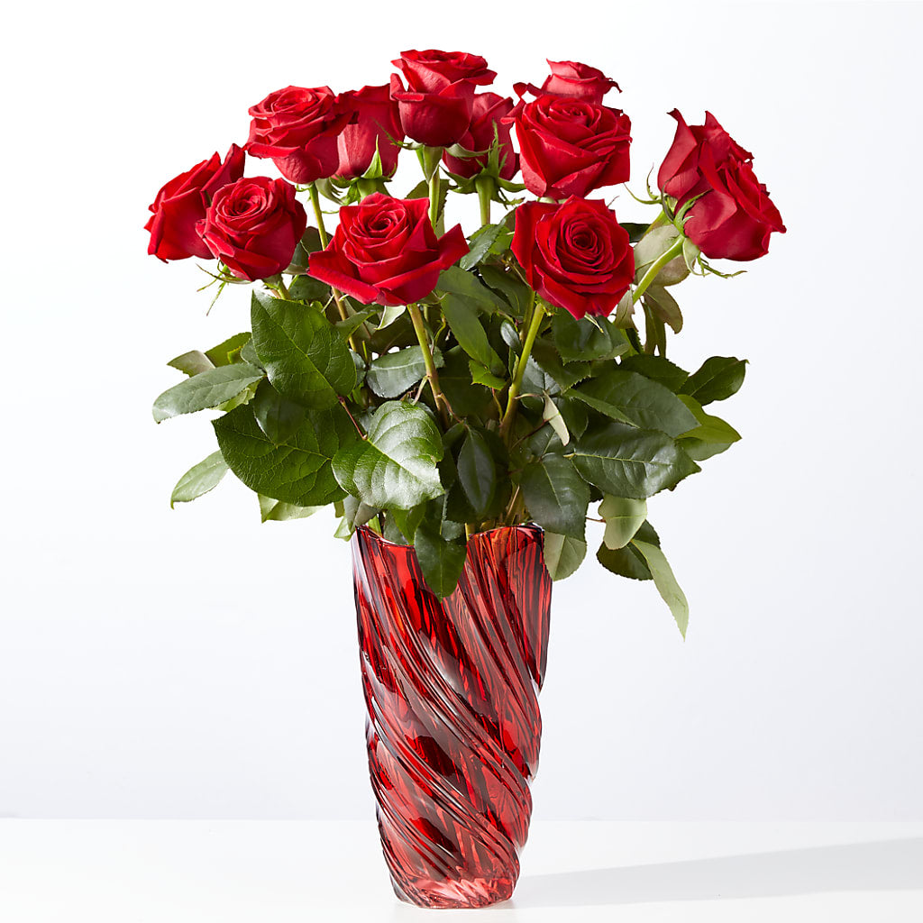 Classic Love Red Rose Bouquet with Luxe Swirl Vase – Bulldog Flowers, Athens GA