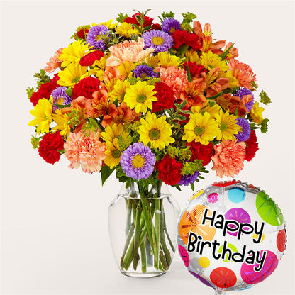 Kaleidoscope Bouquet with Birthday Balloon –  Bulldog Flowers, Athens GA