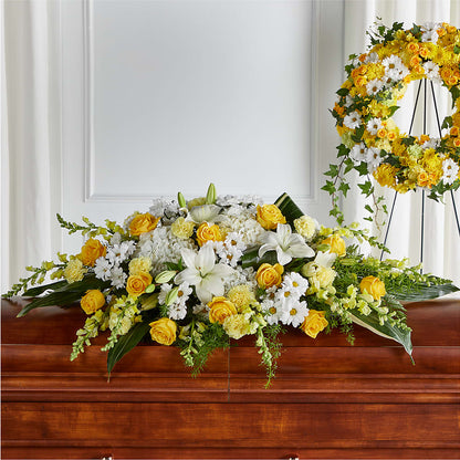 Golden Harmony Casket Spray –  Bulldog Flowers, Athens GA