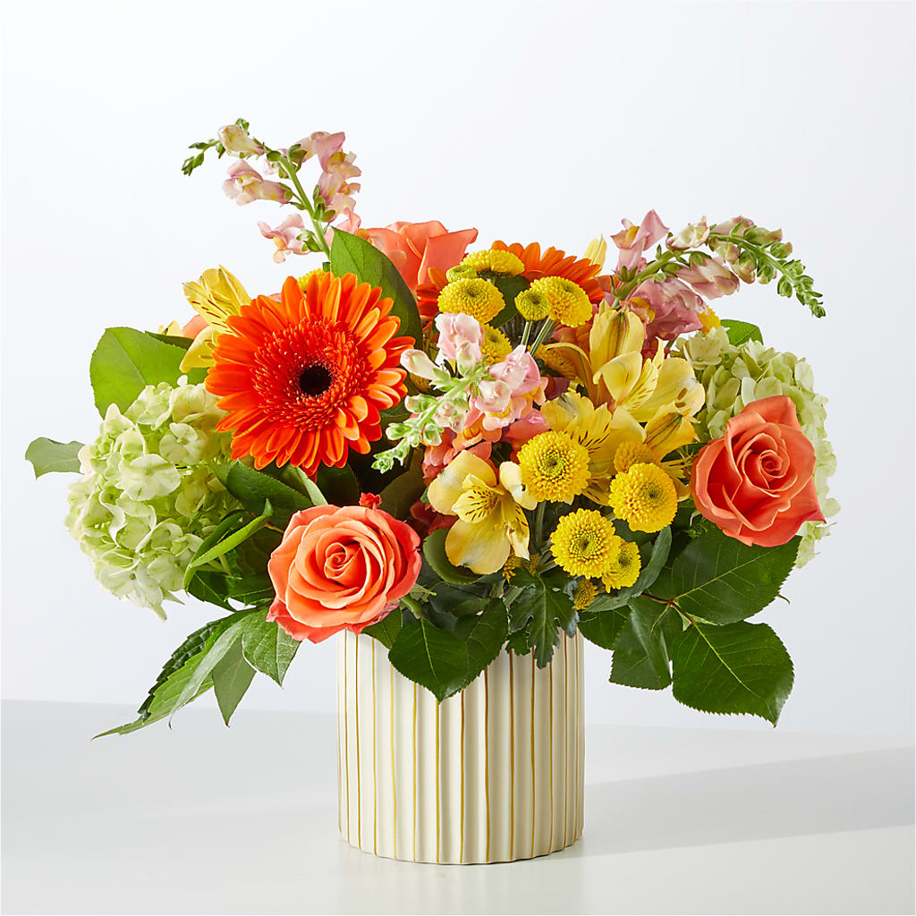 Autumn Sunshine Bouquet with Ivory Vase –  Bulldog Flowers, Athens GA